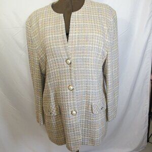Nicole Summers collarless tan plaid blazer 18